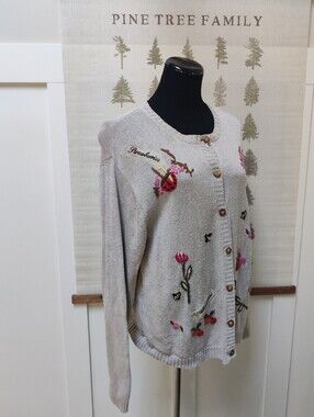 Tabi International Embroidered Fruit & Bee Cardigan Sweater Beige Size XL